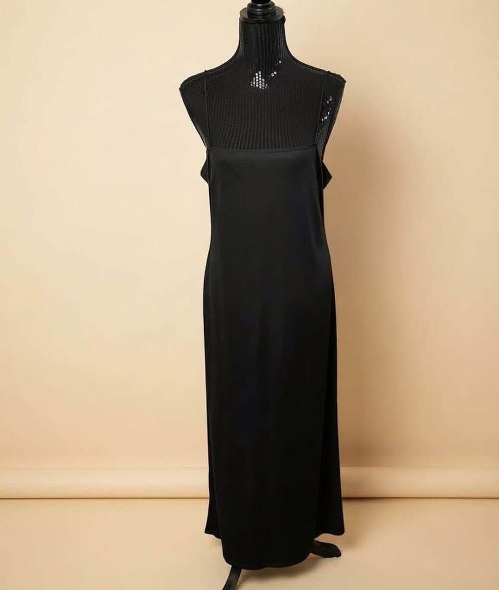 CDC Vintage 90s Black Spaghetti Strap Slip Dress Minimalist Maxi Goth LBD 12